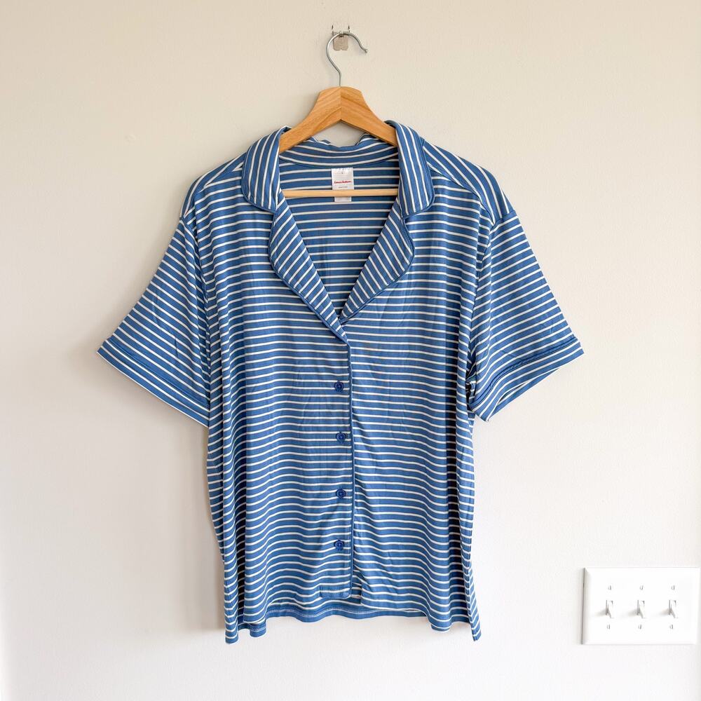 Hanna Andersson Striped Short Sleeve HannaSoft Pajama Top Elemental Blue L